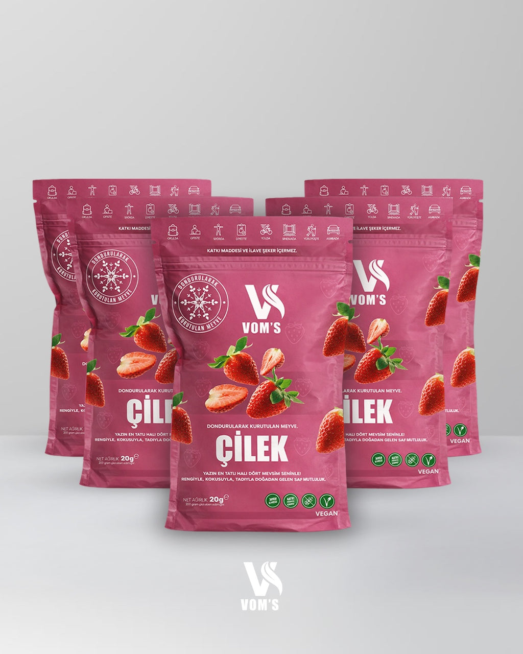 Dondurularak Kurutulmuş Meyve Cipsi - 5'li Çilek Paketi 5x20gr