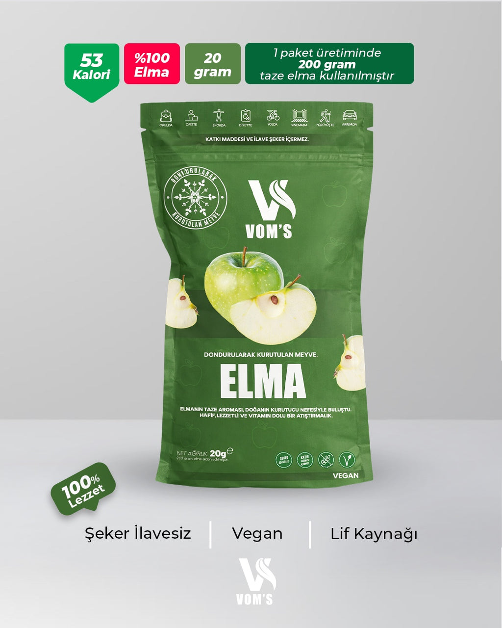 Dondurularak Kurutulmuş Meyve Cipsi - Freeze Dried 5'li Elma Tanışma Paketi 5x20gr