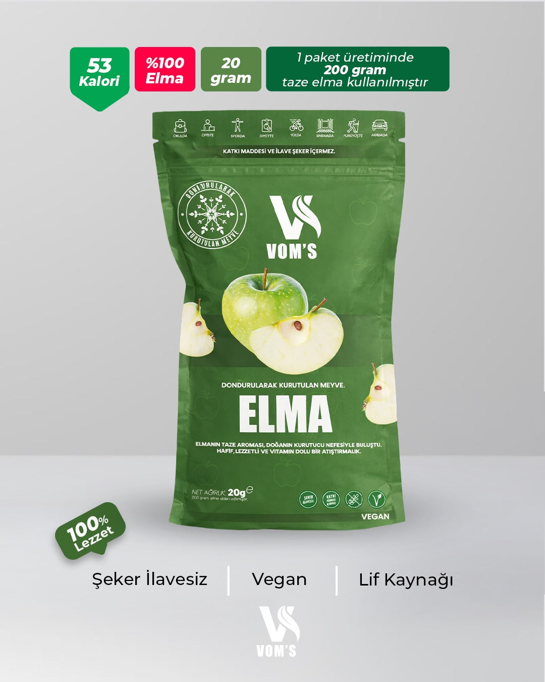 Dondurularak Kurutulmuş Meyve Cipsi - Freeze Dried 5'li Elma Tanışma Paketi 5x20gr