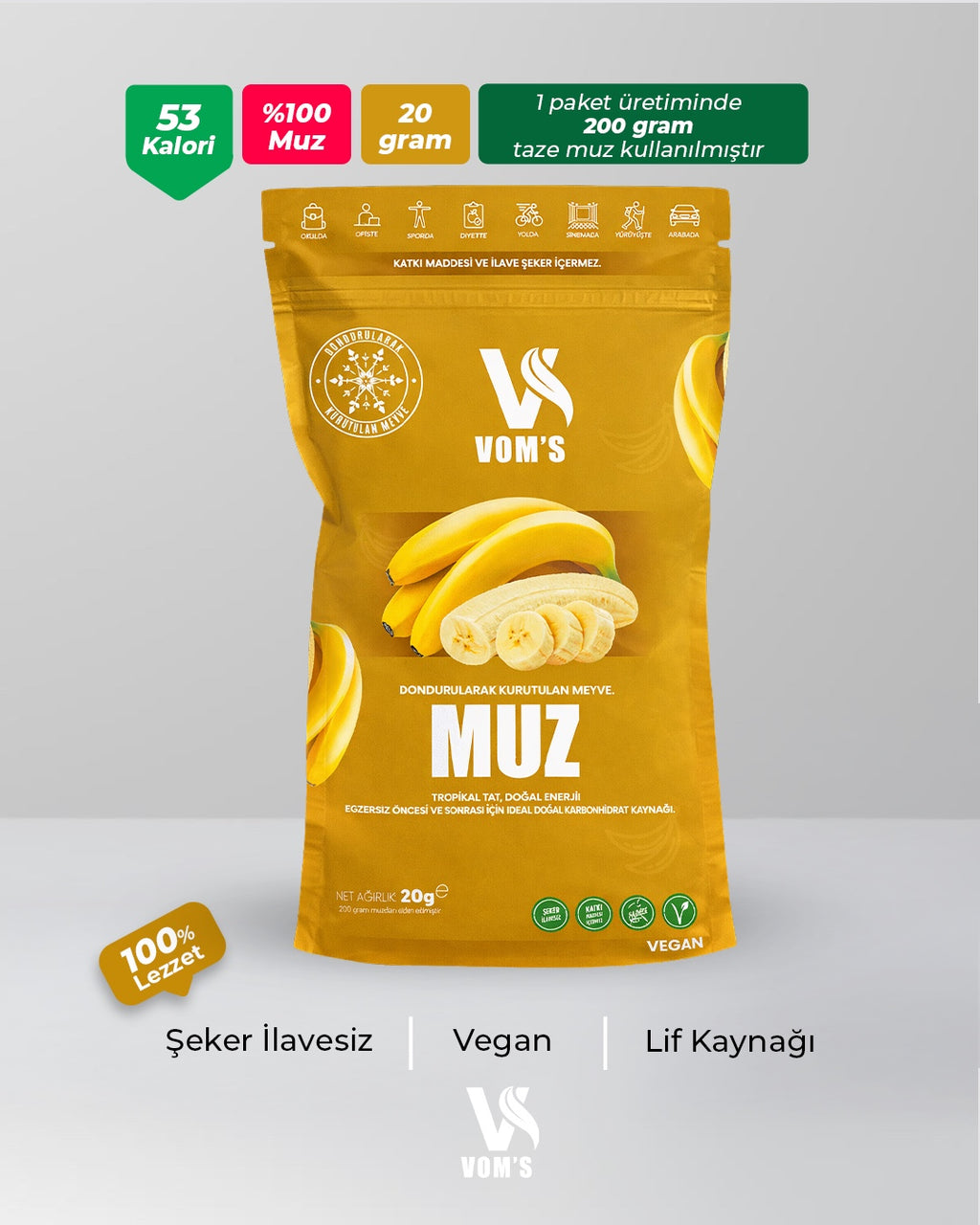 Dondurularak Kurutulmuş Meyve Cipsi - Freeze Dried 5'li Muz Tanışma Paketi 5x20gr